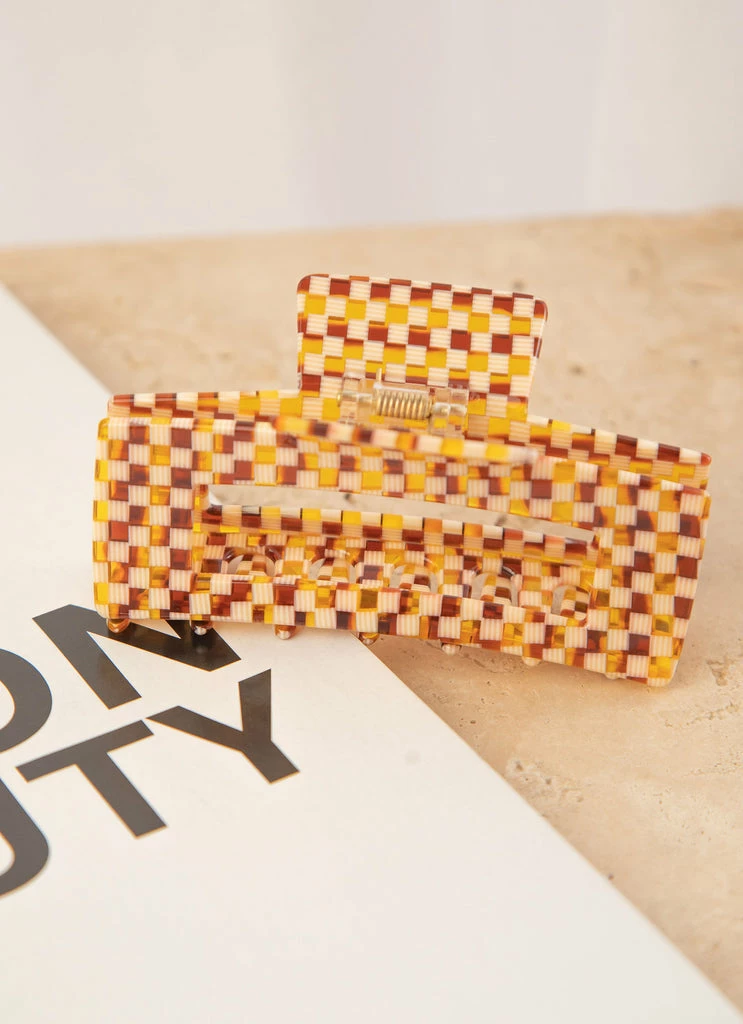 Peppermayo - Alba Hair Clip - Yellow Check 6 Peppermayo - Alba Hair Clip - Yellow Check - Image 4
