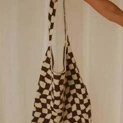 Peppermayo Exclusive - Venice Beach Knit Bag - Choc Brown Check -Accessories Shop 8ace6675079d4549b8c22802fd12aed6 1024x1024