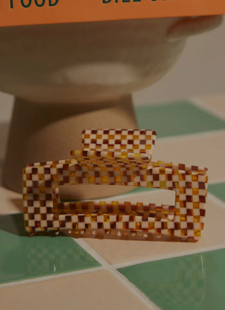 Peppermayo - Alba Hair Clip - Yellow Check 4 Peppermayo - Alba Hair Clip - Yellow Check - Image 2
