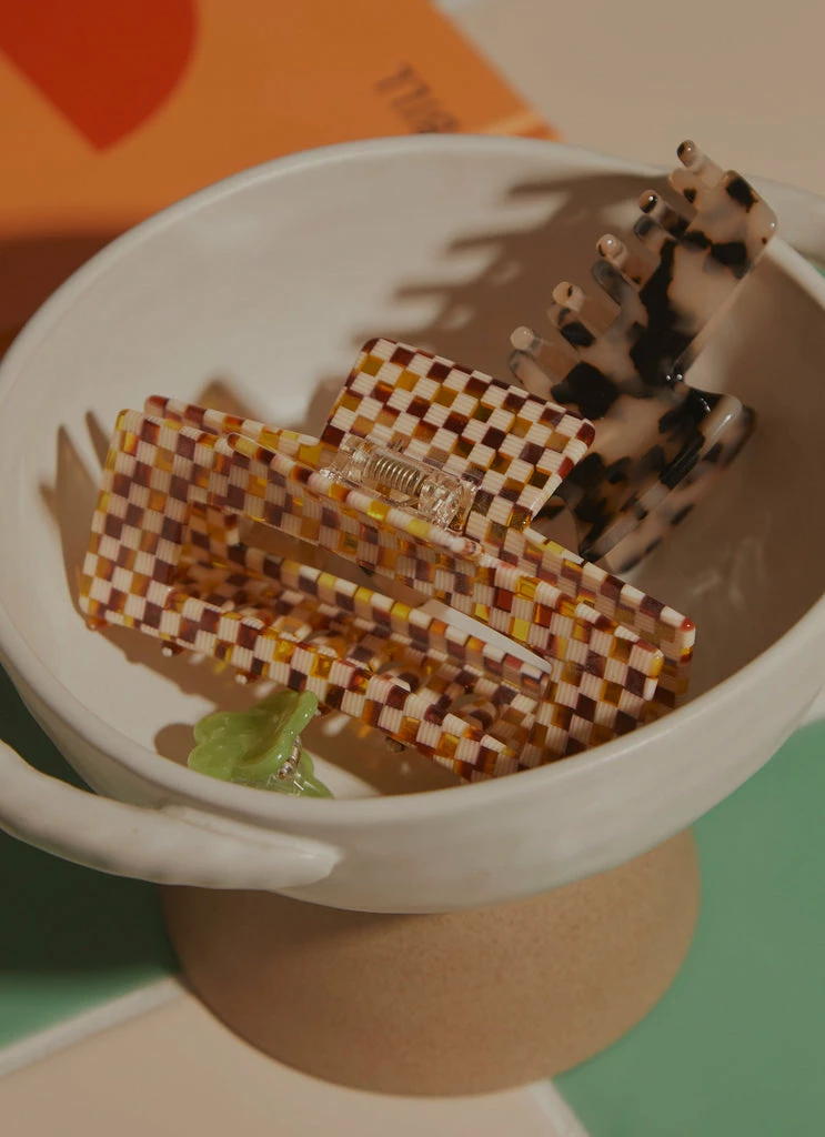 Peppermayo - Alba Hair Clip - Yellow Check 3 Peppermayo - Alba Hair Clip - Yellow Check