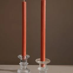 Peppermayo - Moreton Eco Fluted Dinner Candle 2 Pack - Baked Clay