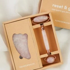 Peppermayo Exclusive - Gua Sha & Roller Set - Rose Quartz